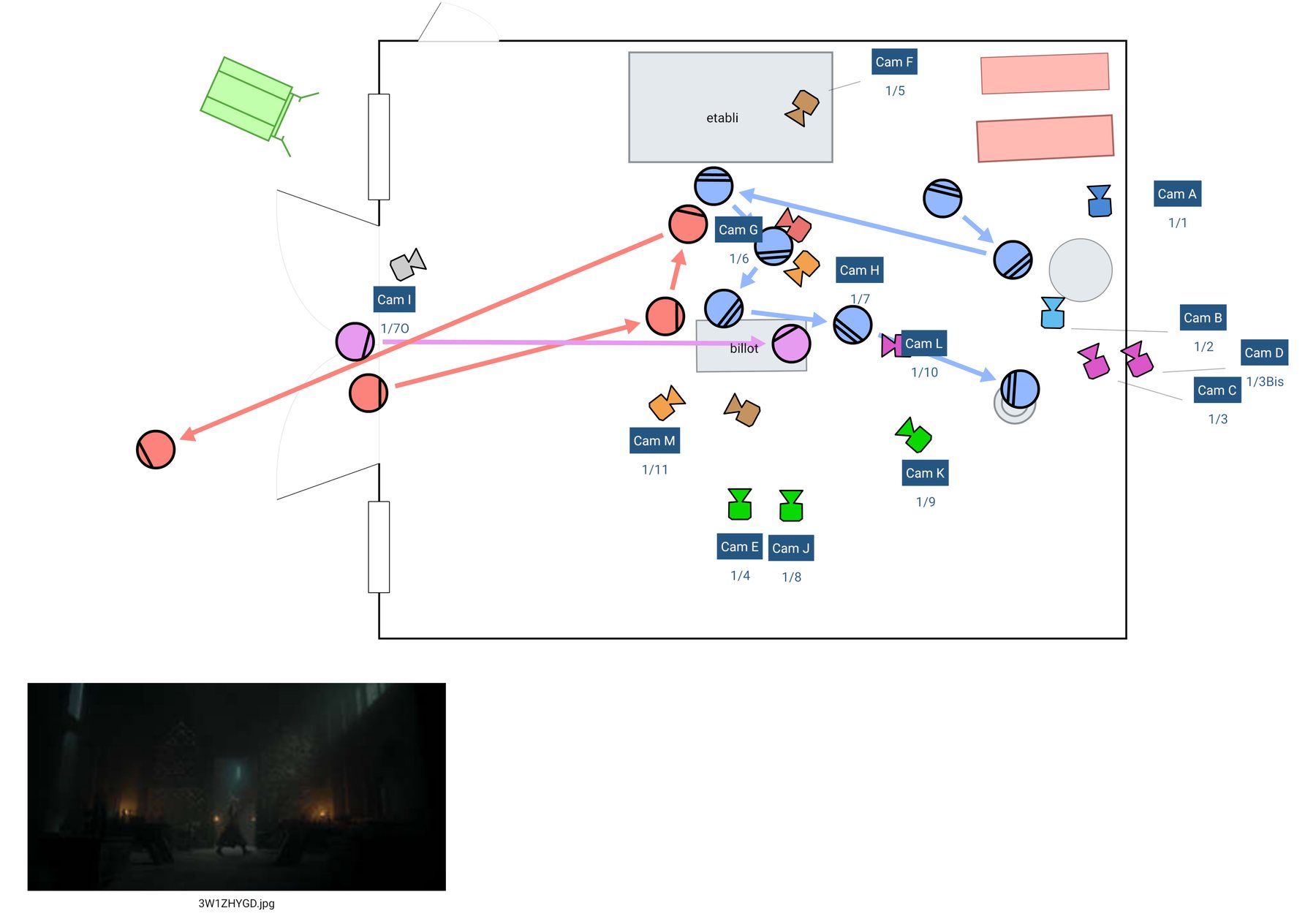 Plan de sol de la séquence 1 (atelier), plans 1 à 11